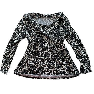 A Pea in the Pod Maternity Blouse Black & White Large V-Neck Crossover Sleeves